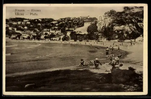AK Ulcinj, Plaza, Blick vom Strand zum Ort
