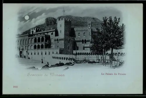 Mondschein-AK Monaco, Le Palais du Prince