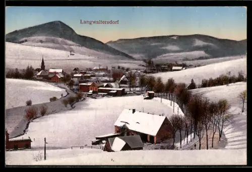 AK Langwaltersdorf, Gesamtansicht im Winter aus der Vogelschau