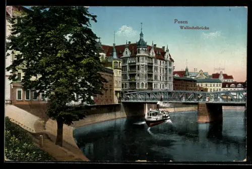AK Posen / Poznan, Blick zur Wallischeibrücke