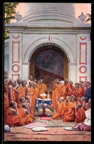 Künstler-AK Raphael Tuck & Sons Oilette, Colombo, Buddhist Priests at their Shrine