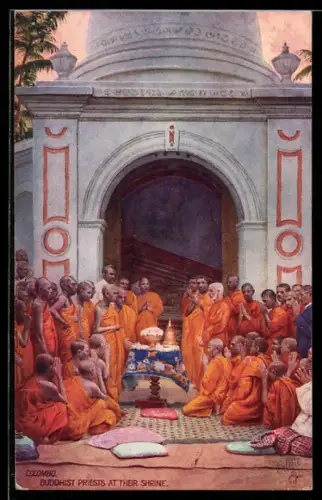 Künstler-AK Raphael Tuck & Sons Oilette, Colombo, Buddhist Priests at their Shrine