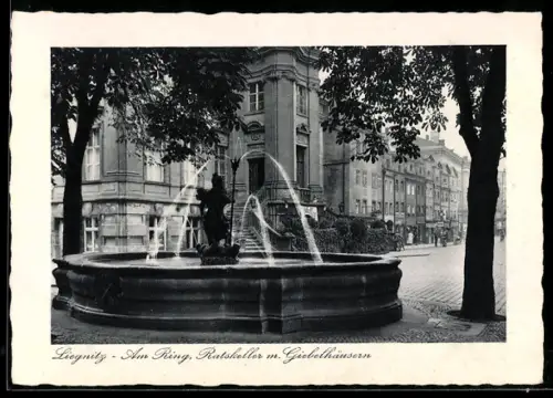 AK Liegnitz, Gasthaus Ratskeller mit Giebelhäusern am Ring