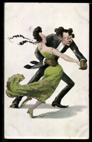 Künstler-AK O. Huber: wild tanzendes Paar