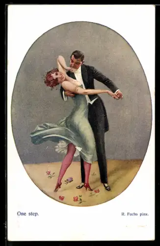 Künstler-AK Rudolf Fuchs: One step, Tanzendes Paar, Erotik