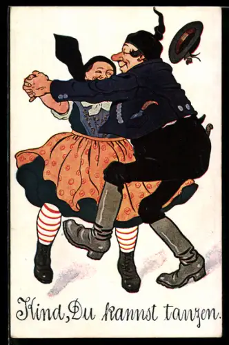 AK Kind, du kannst tanzen, Älteres Paar beim wilden Tanz