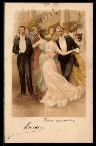 Lithographie Paare beim Tanz