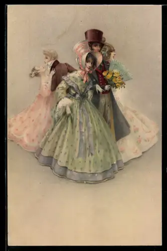 AK Junge Herrschaften aus dem 19. Jahrhundert mit Fächer