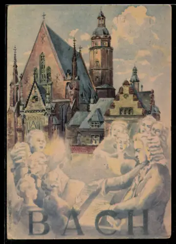 AK Leipzig, Erste Leipziger Friedensmesse, Bach dirigiert einen Chor