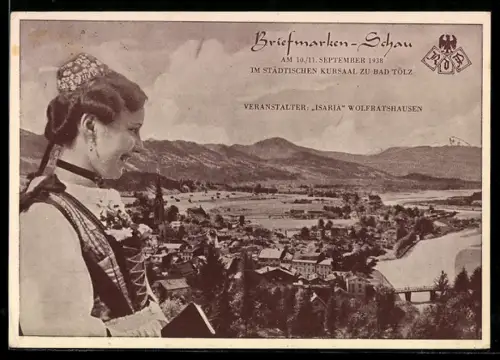 AK Bad Tölz, Briefmarken-Schau 1938, Veranstalter Isaria Wolfratshauseng.
