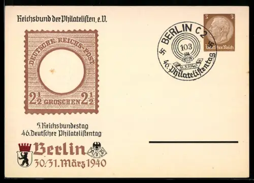 AK Berlin, 46. Deutscher Philatelistentag 30. + 31. März 1940