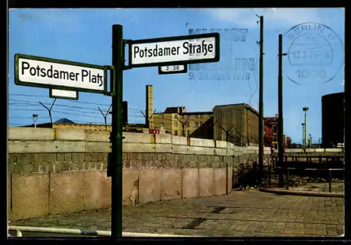 AK Berlin, Potsdamer Platz, Ortsansicht mit Teil der Mauer, Zonengrenze