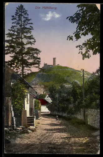 AK Mühlberg /Th., Strassenpartie mit Mühlburg