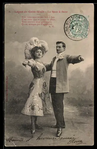 AK Paar tanzt Cake-Walk, Le face à face