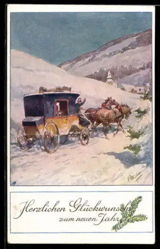 Künstler-AK Brüder Kohn (B.K.W.I) Nr.: 3277-2, Pferdekutsche im Schnee