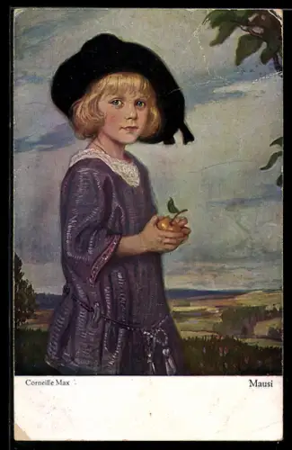 Künstler-AK Corneille Max: Mausi, Kind mit Apfel