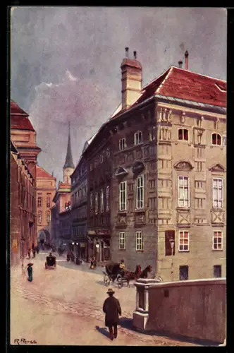Künstler-AK Rudolf Preuss: Wien, Augustinerstrasse mit Blick zur Augustinerkirche