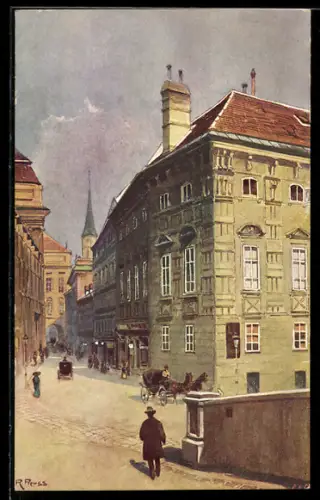 Künstler-AK Rudolf Preuss: Wien, Augustinerstrasse mit Blick zur Augustinerkirche
