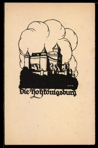 AK Scherenschnitt A. M. Schwindt, Die Hohkönigsburg