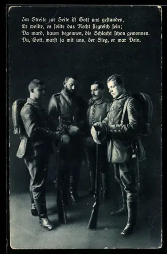 AK Im Streite zur Seite ist Gott uns gestanden.., Vier betende Soldaten, Propaganda