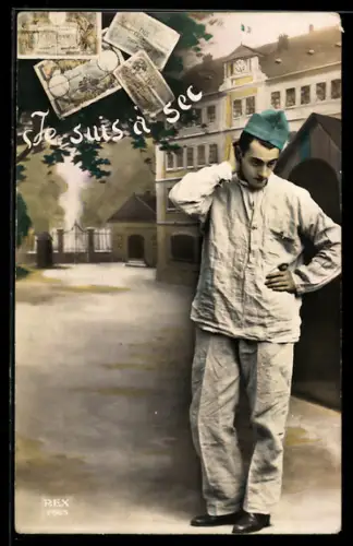 AK Je suis à sec, Soldat ist pleite und ratlos, Geldscheine