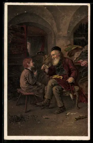 Künstler-AK Salomonische Weisheit, Alter Jude und Knabe