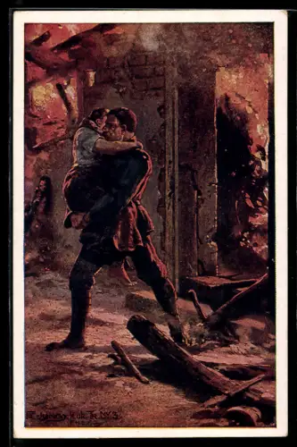 Künstler-AK Fr. Jung: Rotes Kreuz Nr: 553, Infanterist Georg Caspar 5, . Regt. rettet Frau