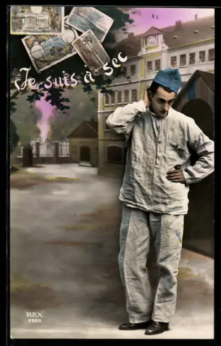 AK Je suis à sec, Soldat ist pleite und ratlos, Geldscheine