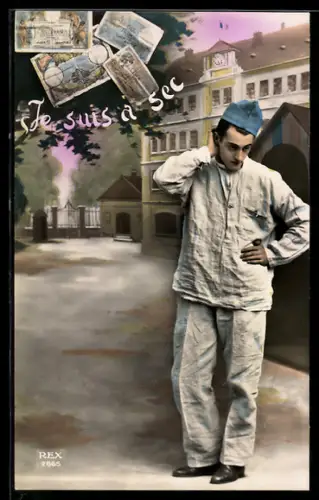 AK Je suis à sec, Soldat ist pleite und ratlos, Geldscheine