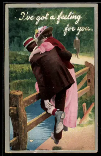 AK Liebespaar auf einer Brücke