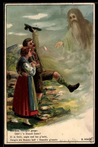 AK Liebespaar in den Bergen vor Gott