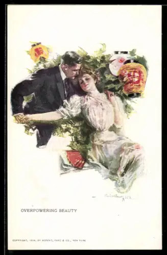 AK Elegantes Liebespaar mit Lampions