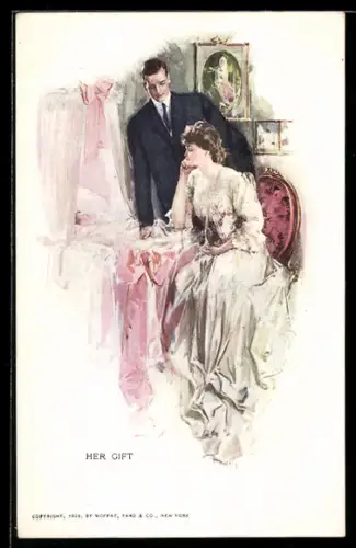 AK Liebespaar bei Baby an der Wiege