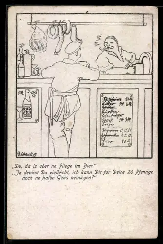 AK Soldat hat Fliege im Bier gefunden, Soldatenhumor
