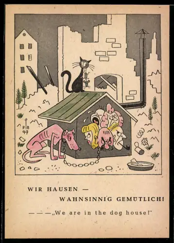 AK Menschen hausen in der Hundehütte, Scherz
