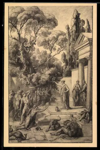 Künstler-AK Leipzig, Museum der bildenen Künste, Circe verwandelt die Gefährten, Sage