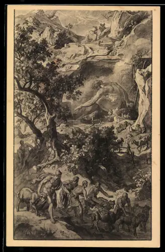 Künstler-AK Leipzig, Museum der bildenen Künste, Abzug aus der Höhle des Polyphem, Sage