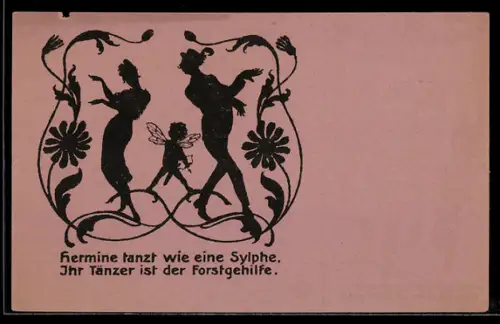 AK Schattenbild, Hermine und Forstgehilfe tanzen, Erotik