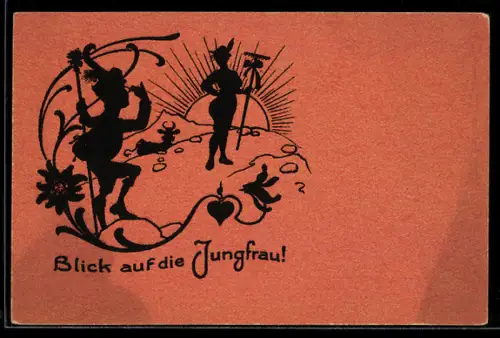 AK Schattenbild, Wanderer erblickt Jungfrau, Erotik
