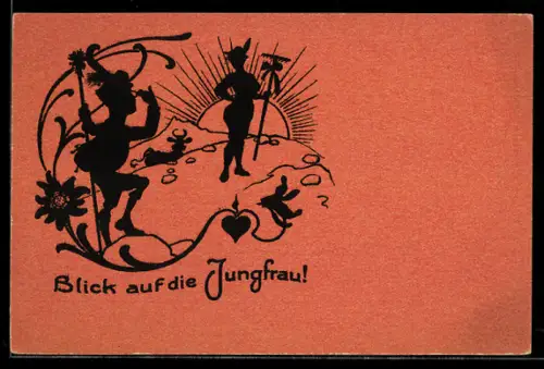 AK Schattenbild, Wanderer erblickt Jungfrau, Erotik