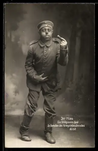 AK Der Hias, Ein feldgraues Spiel zu Gunsten des Kriegsliebesdienstes, Soldatenhumor