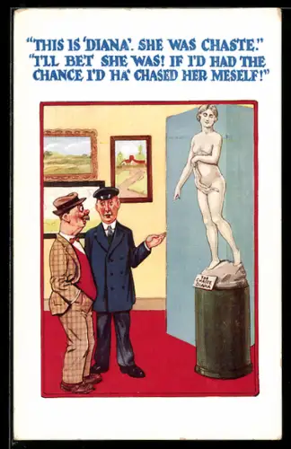 AK Mann bestaunt Statue der Diana, Erotik