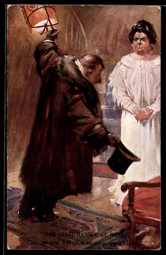 AK Betrunkener kommt zu seiner Frau nach Hause, frauenfeindlicher Humor