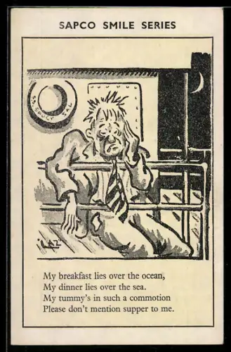 AK Seekranker Mann auf Schiff bei Mondschein, Scherz