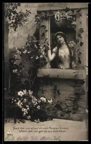 Foto-AK Photochemie Berlin NR 9034-5: Gretchen an einem Fenster, Faust