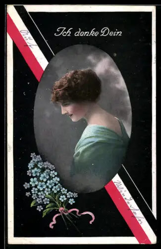 AK Portrait einer schönen Frau mit Band in Reichsfarben, Soldatenliebe
