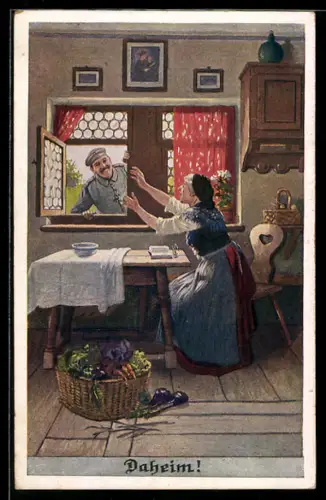 Künstler-AK In der Heimat, Daheim, Soldatenliebe