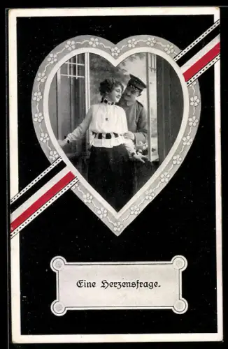 AK Soldat in Uniform mit einer Frau in einem Herzpassepartout, Soldatenliebe