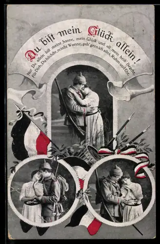 AK Verschiedene Szenen eines Soldaten in Uniform mit seiner Liebsten, Soldatenliebe