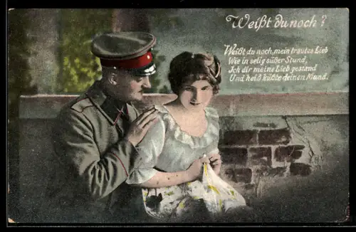 AK Soldat in Uniform hat die Hand auf der Schulter einer hübschen Frau, Soldatenliebe